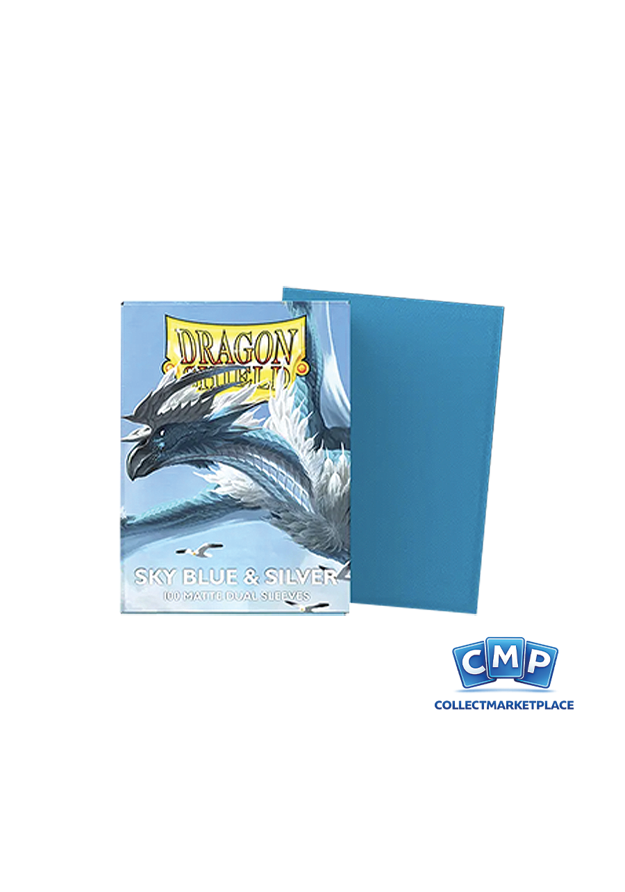 100 Dragon Shield Sleeves - Dual Matte Sky Blue & Silver Standard