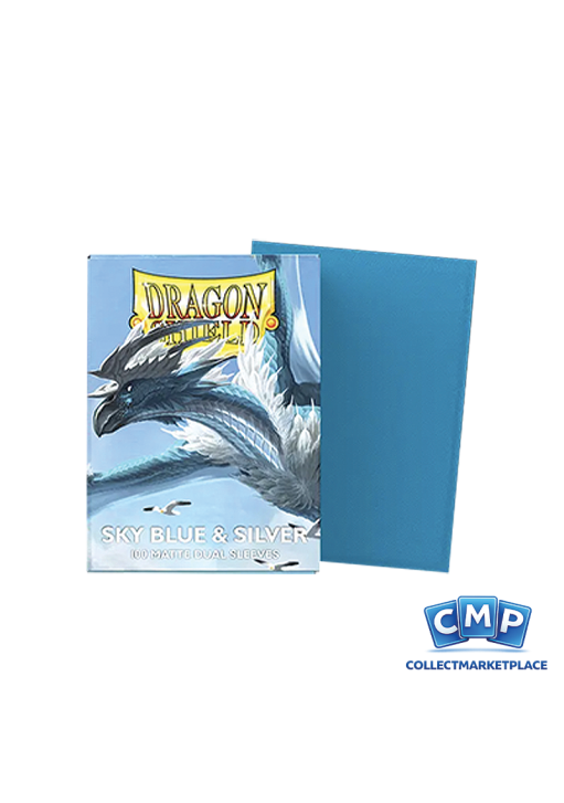 100 Dragon Shield Sleeves - Dual Matte Sky Blue & Silver Standard