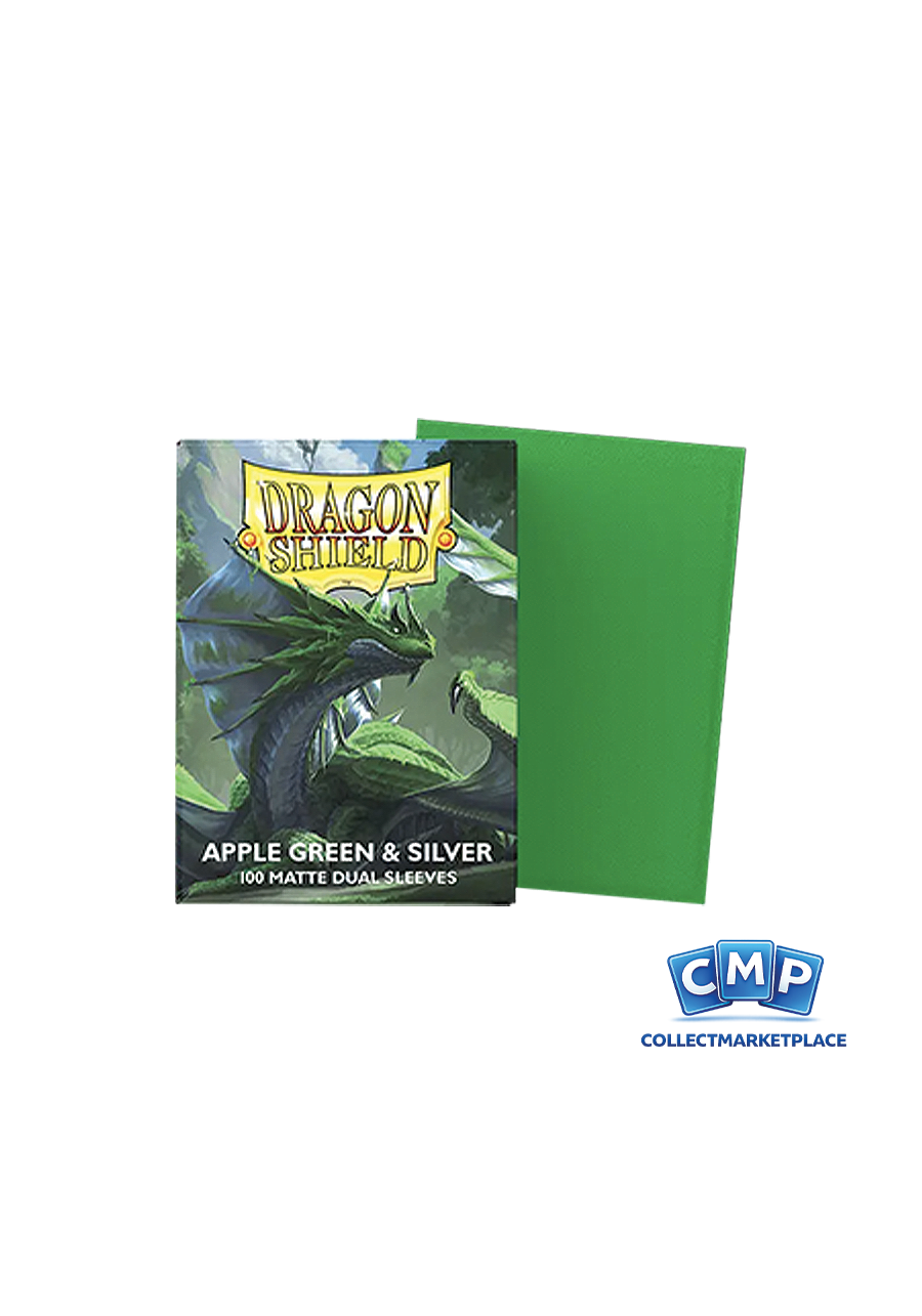 100 Dragon Shield Sleeves - Dual Matte Apple Green & Silver Standard